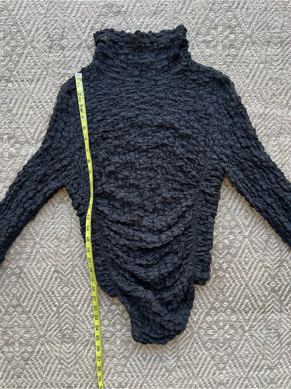 Free People Black Lace Bodysuit Long‎ Sleeve Mock Neck One Size